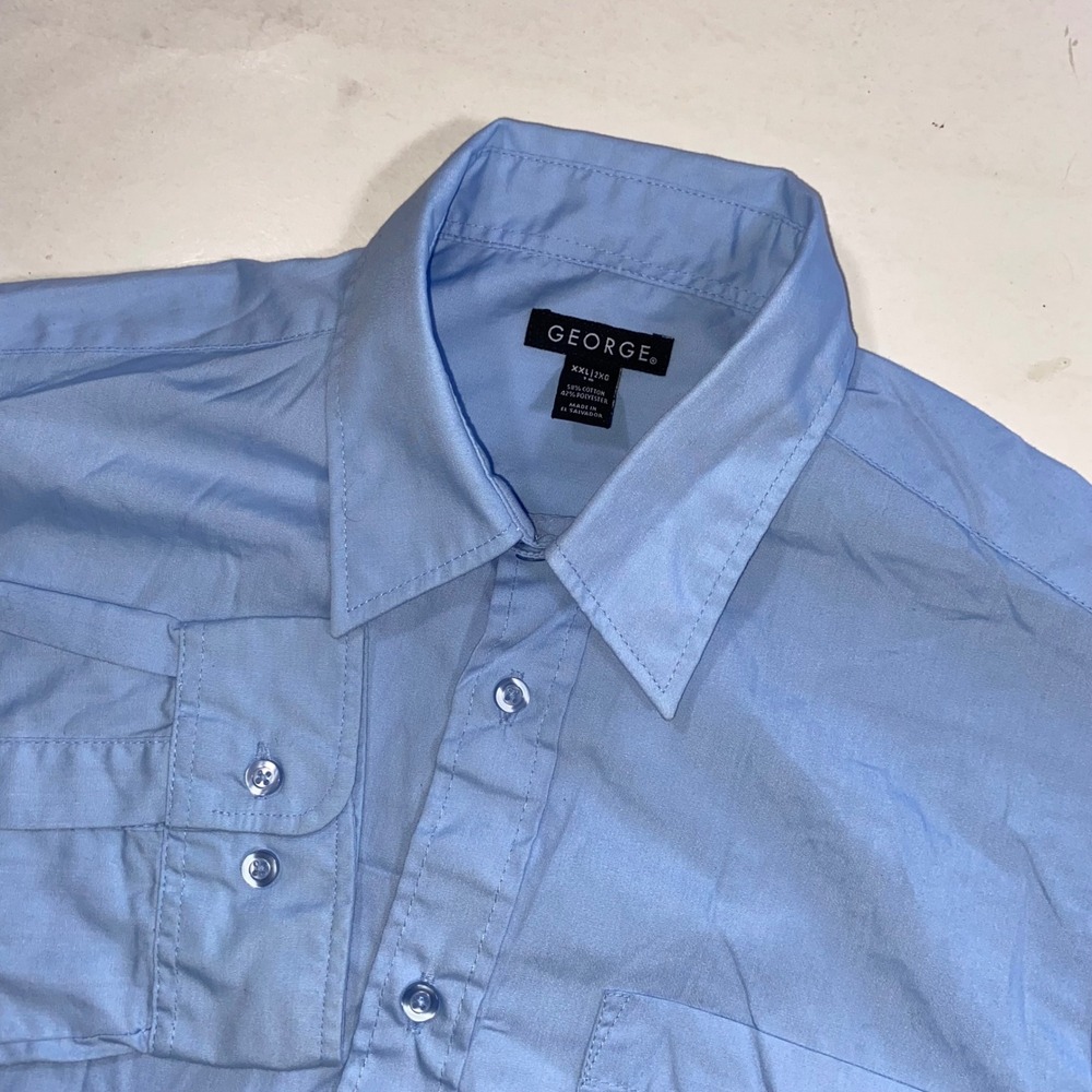 George Mens Light Blue Long Sleeve Collared Button Up Shirt XXL 2XL‎ 18